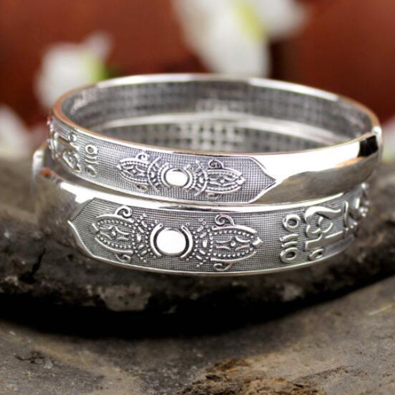 Tibetan Sanskrit White Copper Meditation Prayer Bracelet Bangle - Image 6