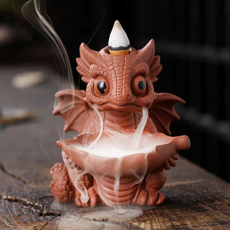 Lovely Dinosaur Purple Clay Backflow Smoke Fountain Healing Incense Burner Decoration - Image 11