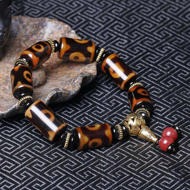 Tibetan Nine-Eye Dzi Bead Fortune Charm Bracelet - Image 4