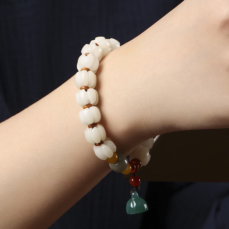 Natural Bodhi Seed Red Agate Bodhi Calm Harmony Engraved Pumpkin Bead Lotus Bracelet - Image 7