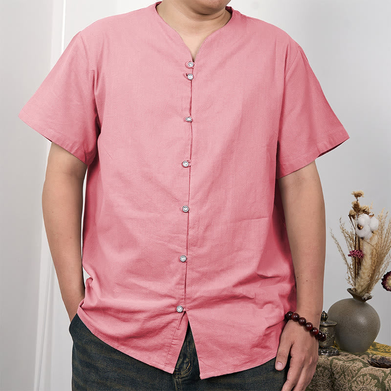 Men's Short Sleeve Button Down Cotton Linen Shirt - Image 9