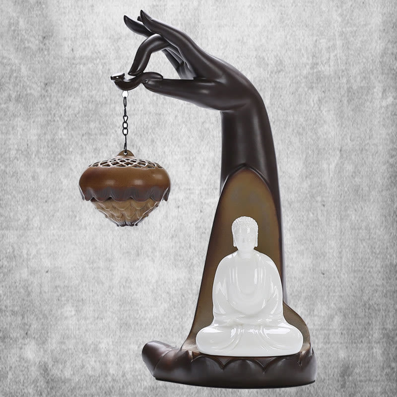 Led Buddha Hand Backflow Smoke Fountain Healing Ceramic Stick Incense Burner Decoration - Image 11