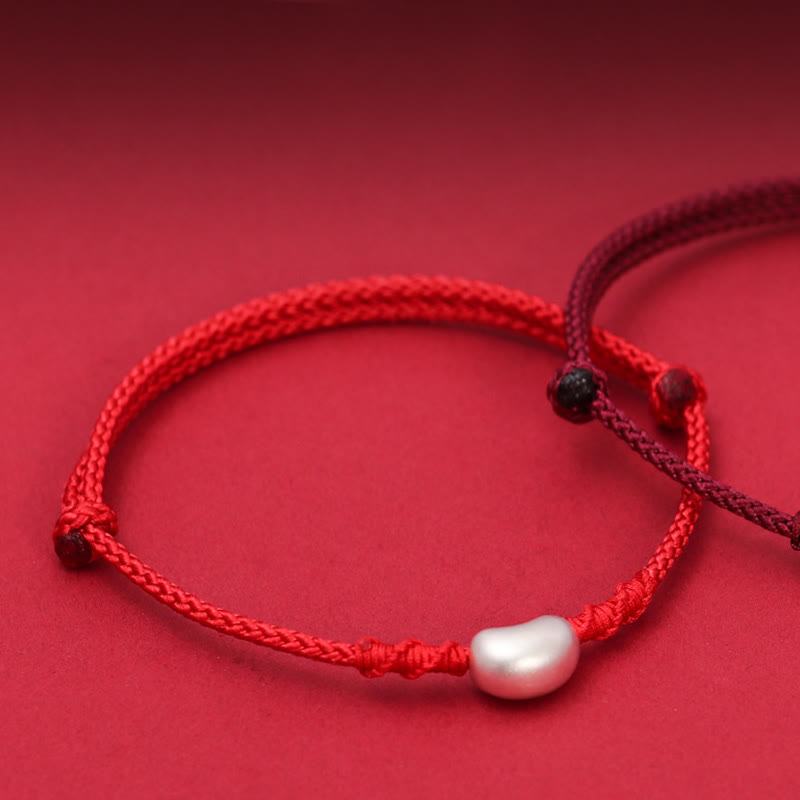 999 Sterling Silver Bean Design Luck Connection Handmade Braided Bracelet - Image 3