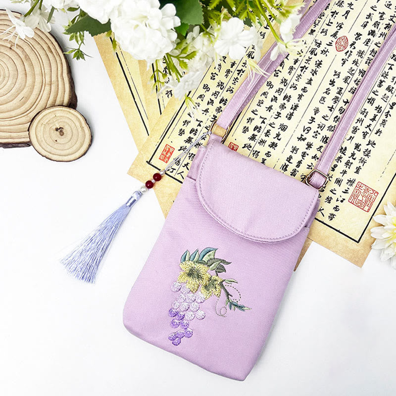 Small Embroidered Flowers Crossbody Bag Shoulder Bag Double Layer Cellphone Bag - Image 22