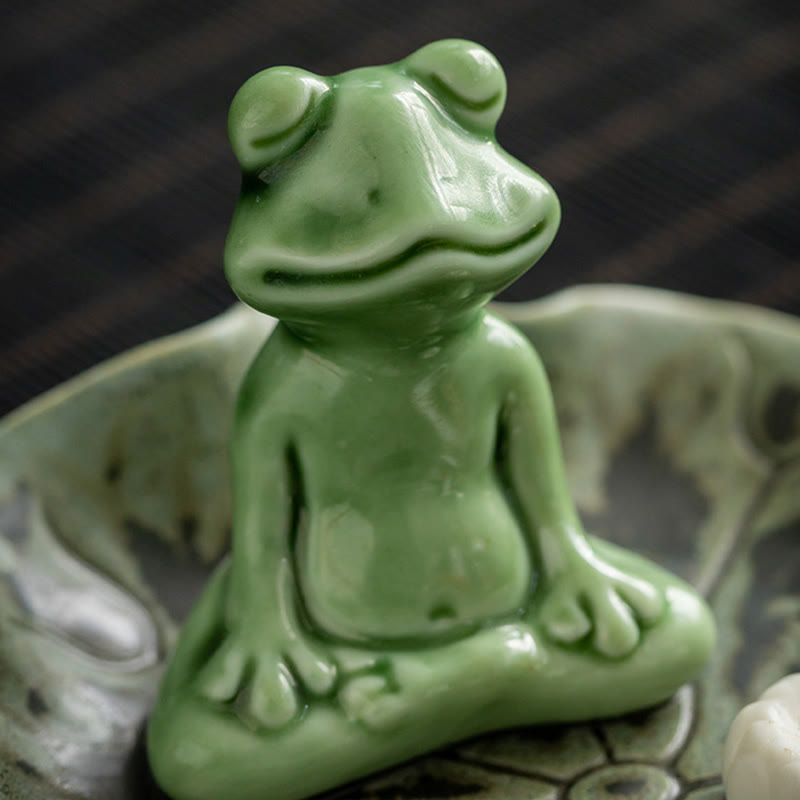 Leaf Meditation Frog Pattern Healing Ceramic Incense Burner Decoration - Image 9