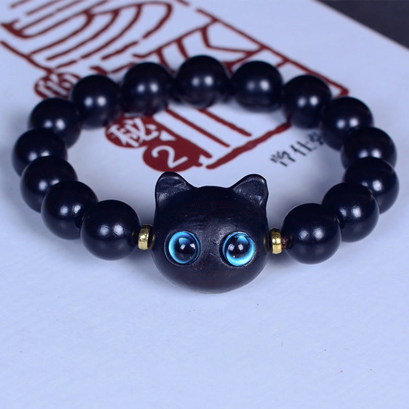 Ebony Wood Liuli Glass Lovely Cat Peace Balance Bracelet - Image 13