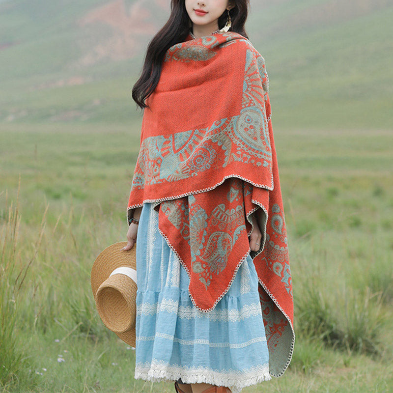 Tibetan Shawl Simple Pattern Winter Cozy Travel Scarf Wrap - Image 3