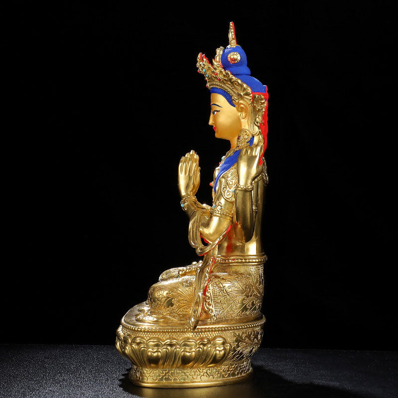 Chenrezig Four-armed Avalokitesvara Protection Copper Gold Plated Statue Decoration - Image 7