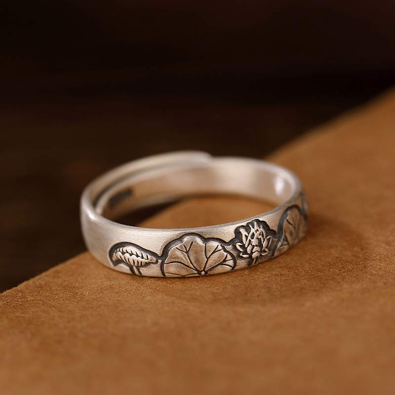 999 Sterling Silver Lotus Peony Flower Enlightenment Ring - Image 8