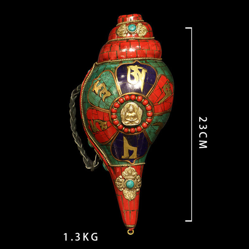 Tibetan Handmade Shankha Om Mani Padme Hum Buddha Conch Shell Lucky Decoration - Image 16
