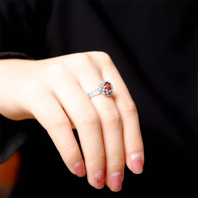 925 Sterling Silver Lotus Red Agate Confidence Blessing Ring (Extra 30% Off | USE CODE: FS30) - Image 5