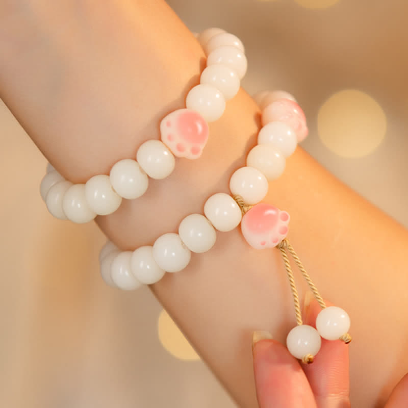 Natural Bodhi Seed Lovely Paw Lucky Cat Paw Peace Bracelet - Image 3