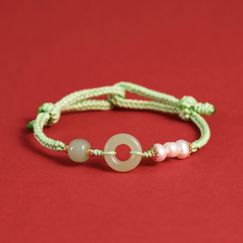 Natural Hetian Jade Pearl Peace Buckle Luck Bracelet - Image 13