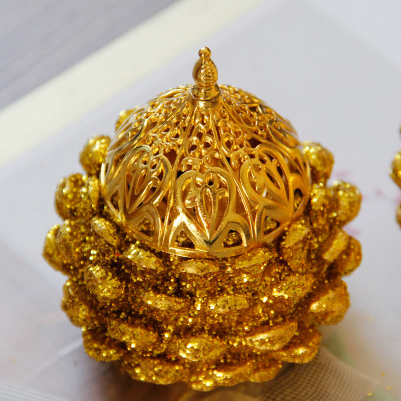 Gold Pine Cone Pattern Spiritual Rituals Mini Incense Burner Home Tabletop Decor - Image 4