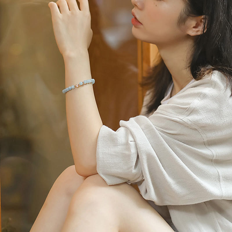 14K Gold Plated Copper Aquamarine White Crystal White Agate Blue Crystal Healing Bracelet - Image 6