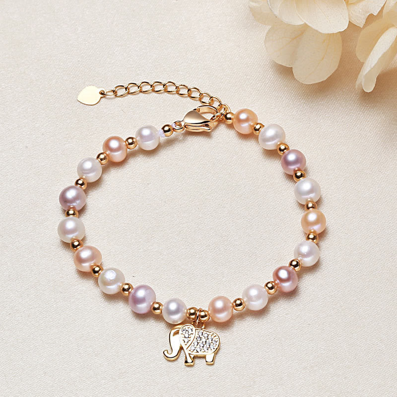 18K Gold Plated Pearl Elephant Zircon Charm Sincerity Bracelet
