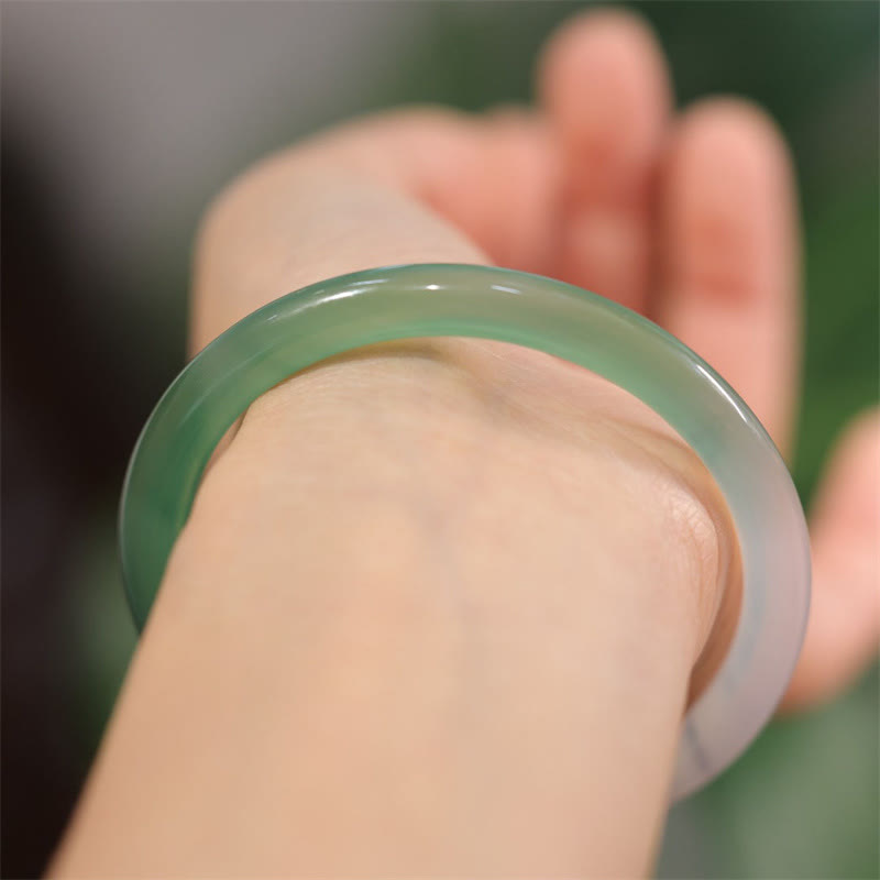 Natural White And Green Chalcedony Agate Positive Cuff Bracelet Bangle - Image 5