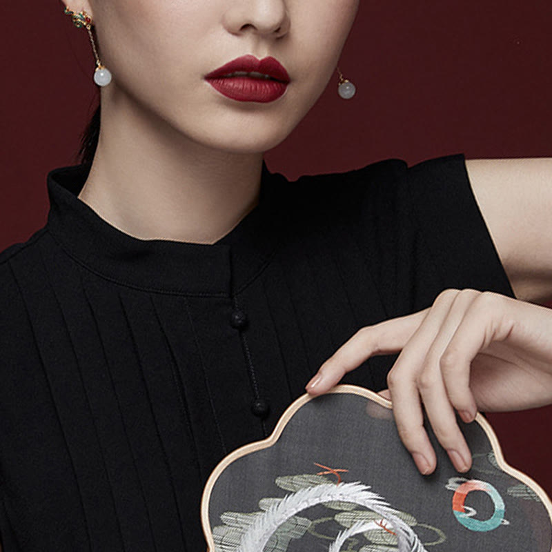 Vintage White Jade Red Agate Bead Blessing Drop Dangle Earrings - Image 9