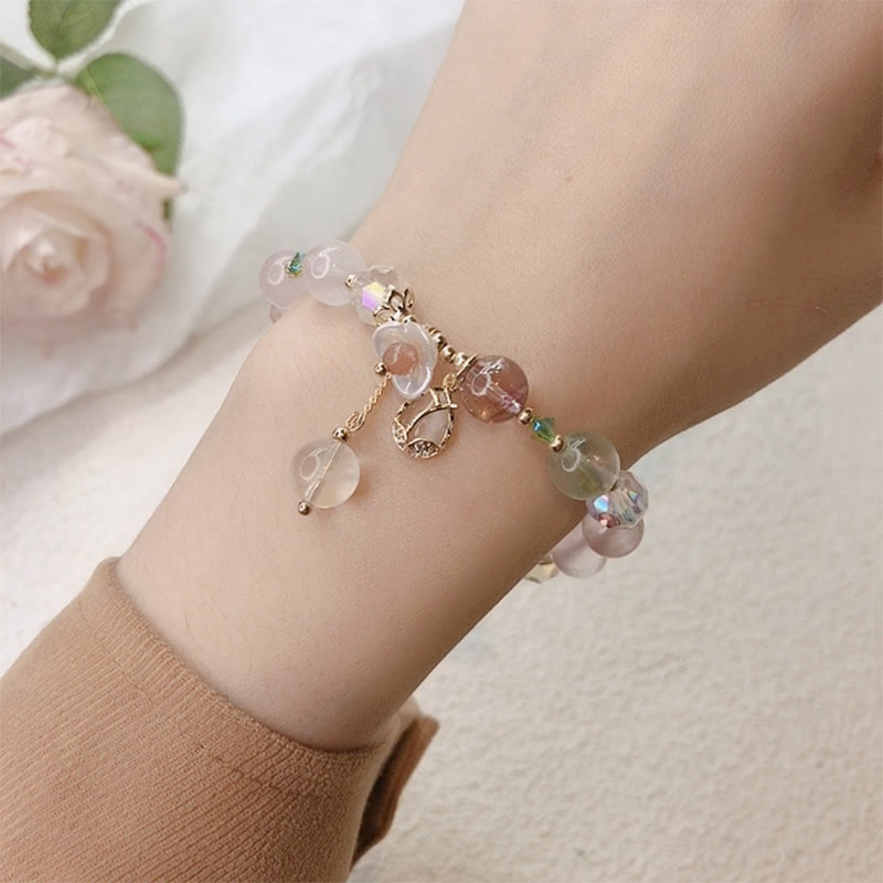 Strawberry Quartz Rutilated Quartz Fluorite Flower Healing Bracelet - Image 30
