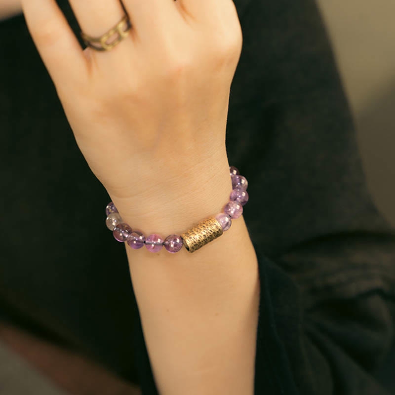 White Crystal Red Hematoid Quartz Gold Rutilated Quartz Purple Phantom Protection Bracelet - Image 32