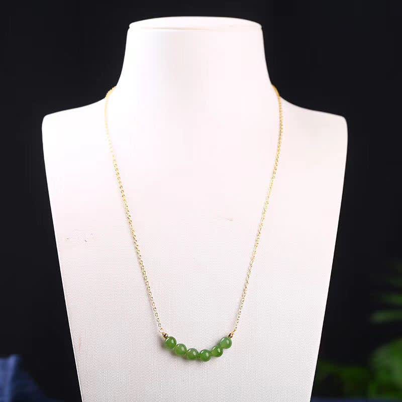 14k Gold Plated Hetian Cyan Jade Beaded Luck Necklace Pendant - Image 7