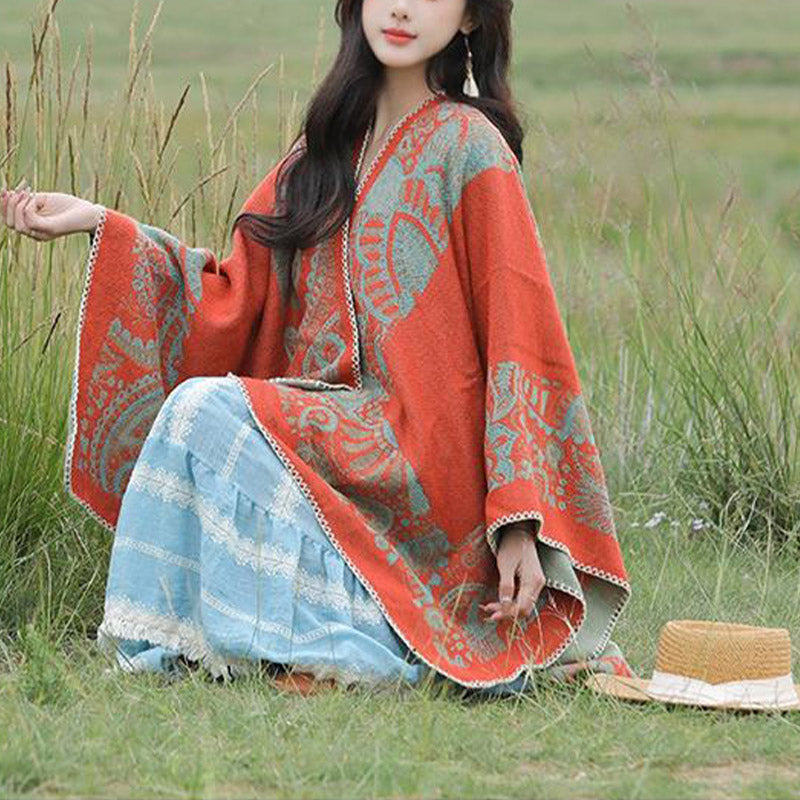 Tibetan Shawl Simple Pattern Winter Cozy Travel Scarf Wrap - Image 10