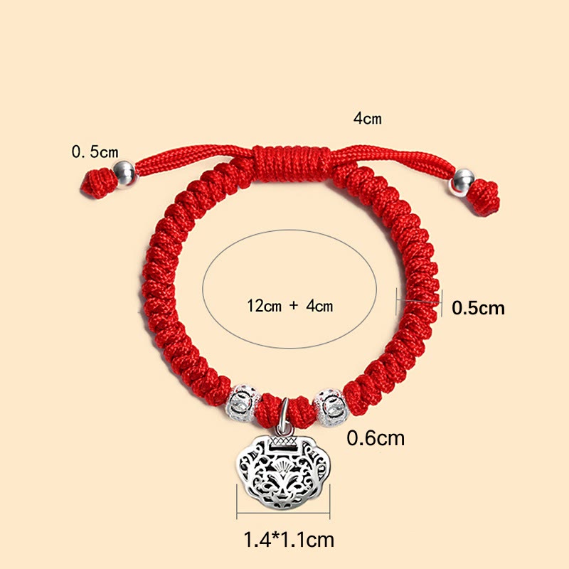 925 Sterling Silver Chinese Lock Charm Multicolored Red String Protection Handmade Braided Kids Bracelet - Image 13