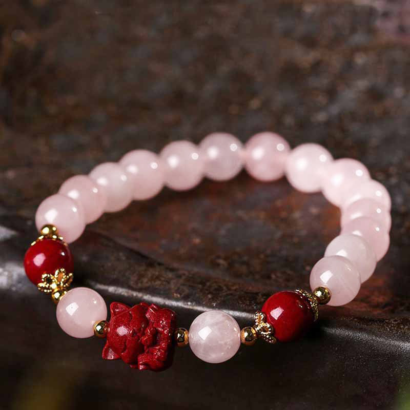 Natural Pink Crystal Cinnabar Nine Tailed Fox Love Bracelet