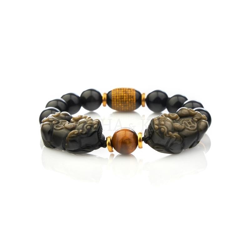 Natural Gold Obsidian Double Pixiu Bracelet - Image 6
