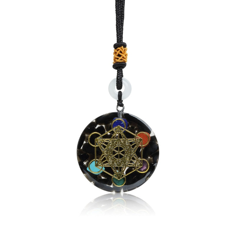 Black Tourmaline Metatron’s Cube Orgonite Protection Necklace - Image 3