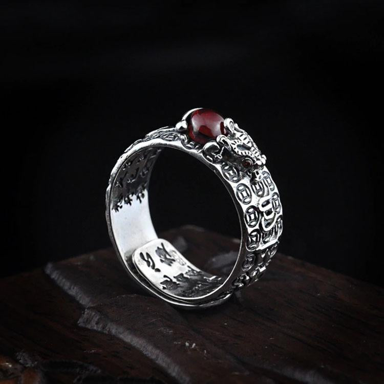 Natural Garnet Pixiu Ring - Feng Shui Wealth Ring - Image 11