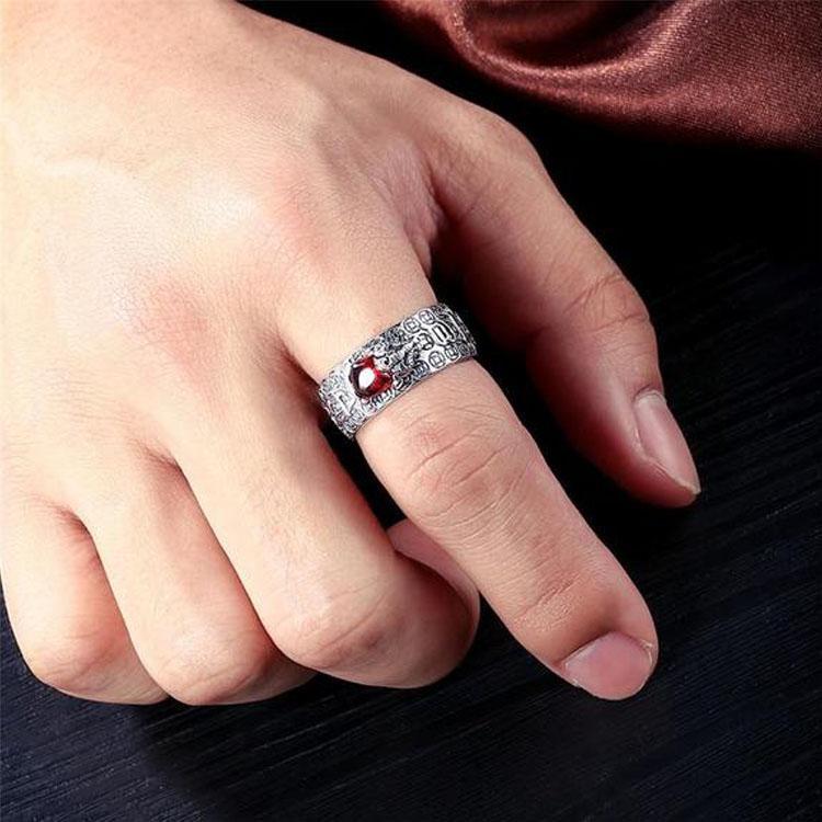 Natural Garnet Pixiu Ring - Feng Shui Wealth Ring - Image 6