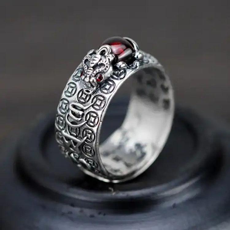 Natural Garnet Pixiu Ring - Feng Shui Wealth Ring - Image 9