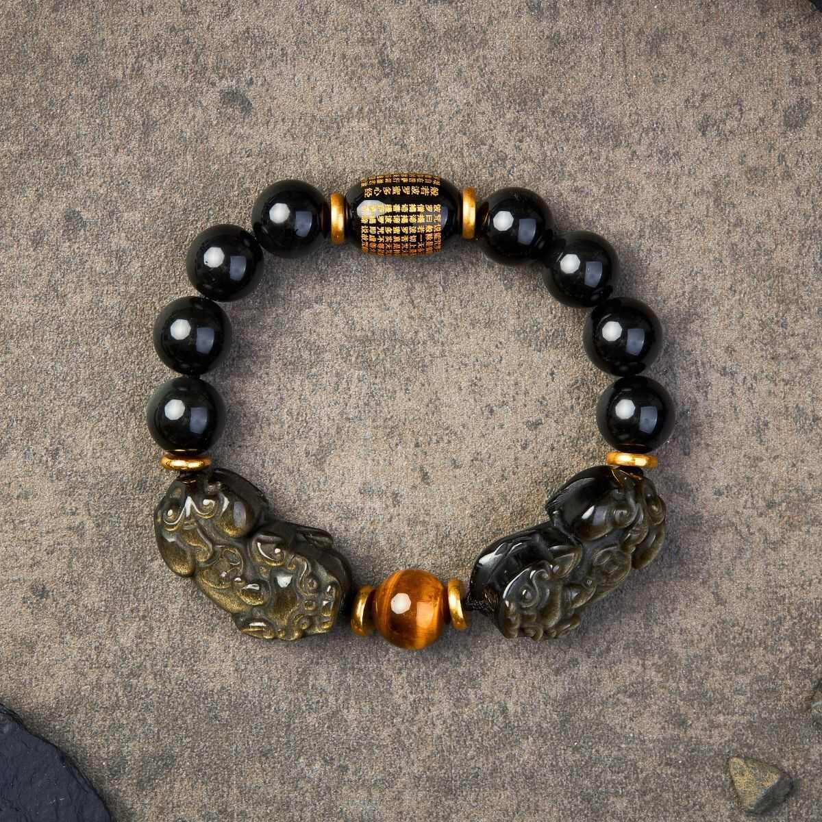 Natural Gold Obsidian Double Pixiu Bracelet - Image 10