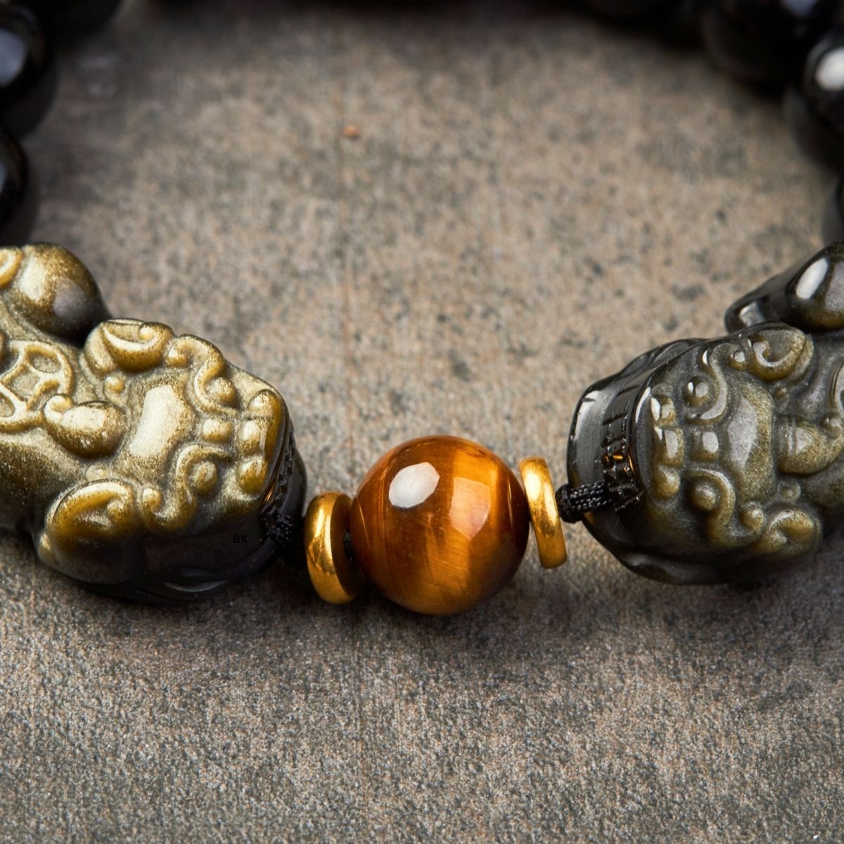 Natural Gold Obsidian Double Pixiu Bracelet - Image 7