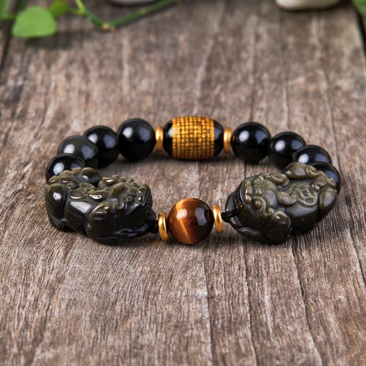 Natural Gold Obsidian Double Pixiu Bracelet - Image 3