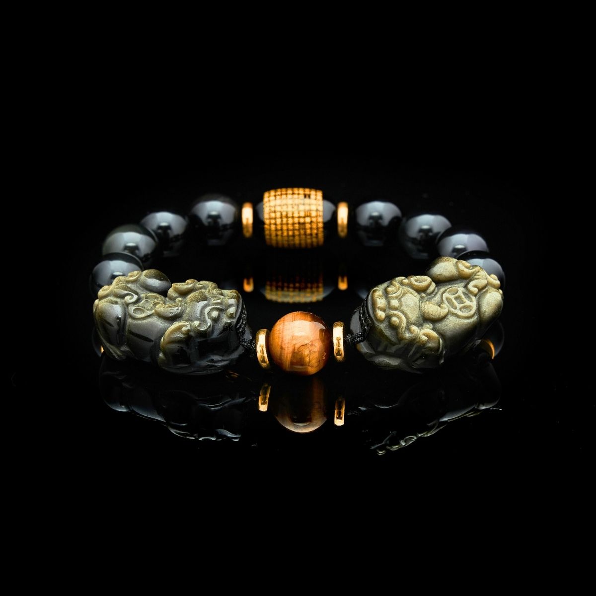 Natural Gold Obsidian Double Pixiu Bracelet - Image 9