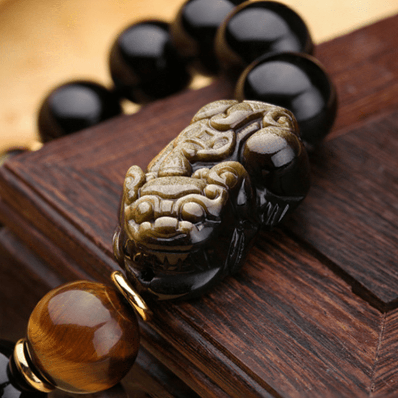 Natural Gold Obsidian Double Pixiu Bracelet - Image 4
