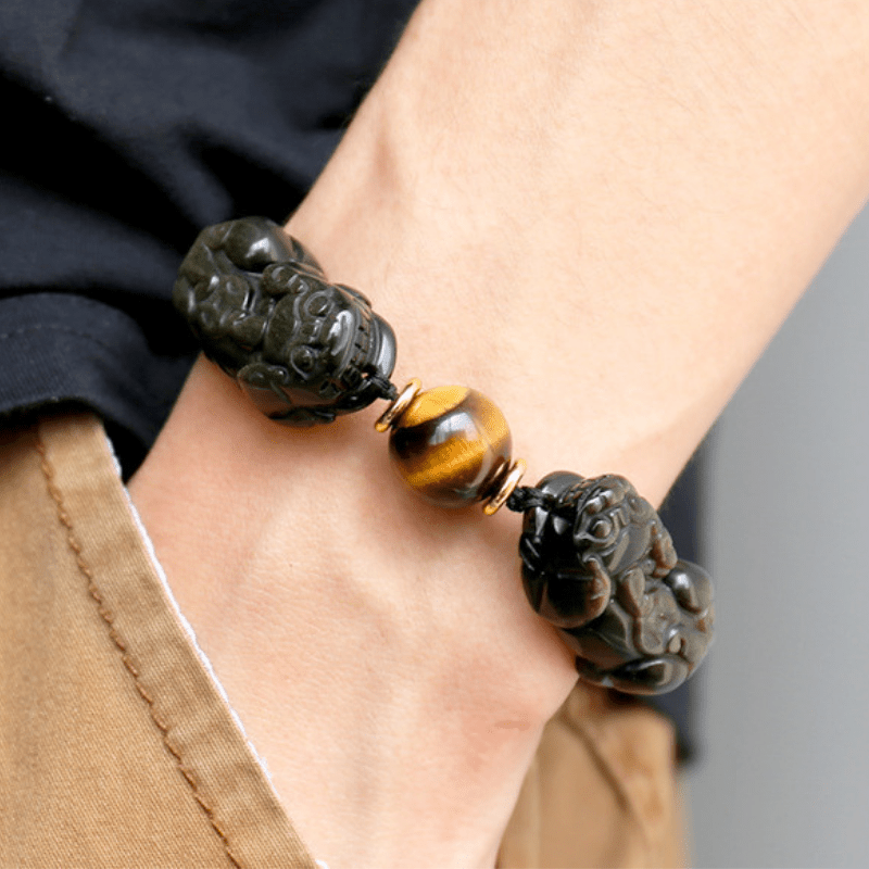 Natural Gold Obsidian Double Pixiu Bracelet - Image 5