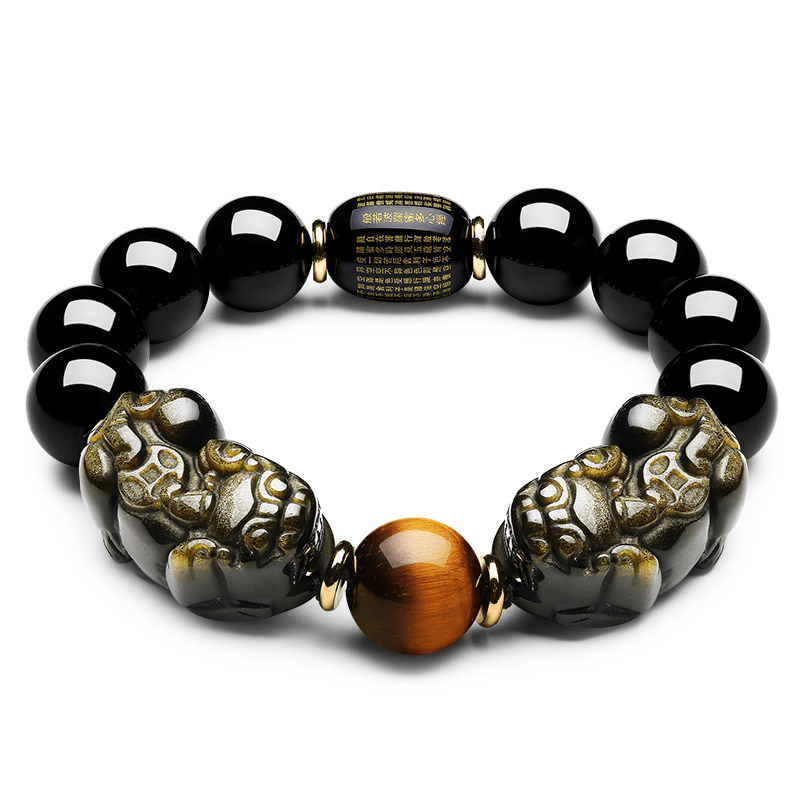 Natural Gold Obsidian Double Pixiu Bracelet - Image 8