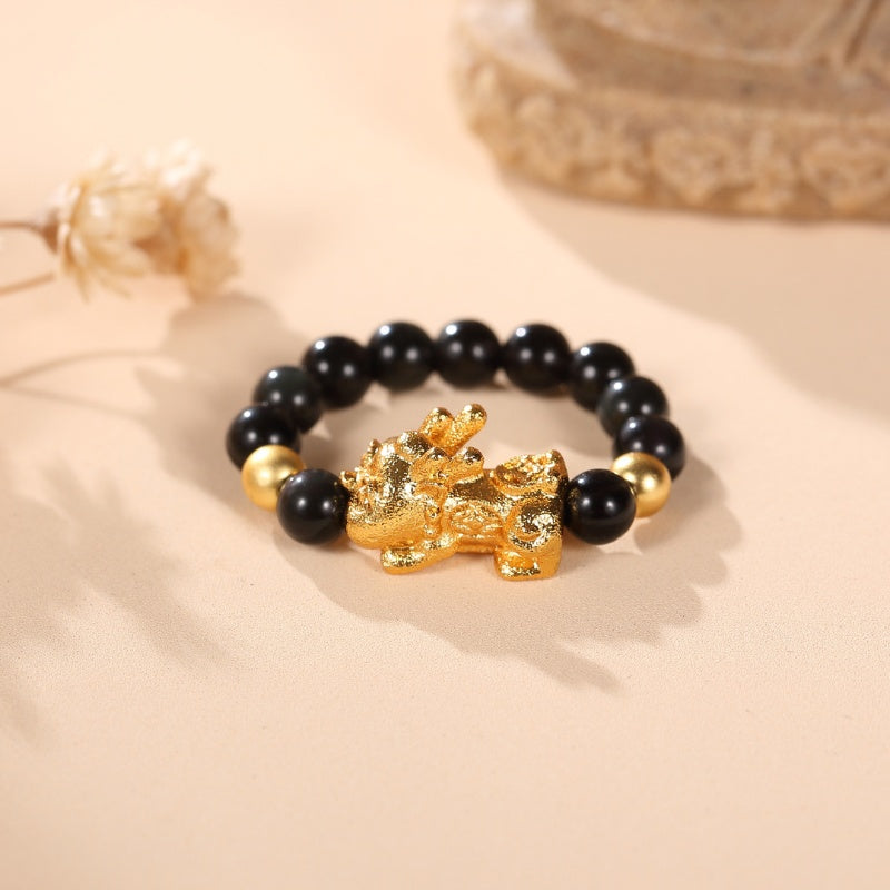 Pixiu Black Obsidian Wealth Ring