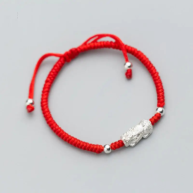 Red String Silver Pixiu Bracelet - Attract Windfall Luck - Image 4