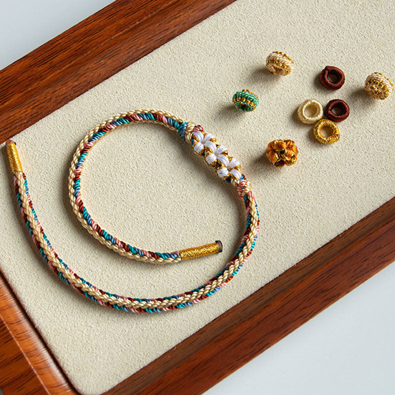 Handmade Dunhuang Color Peach Blossom Pattern Braid String Bracelet - Image 9