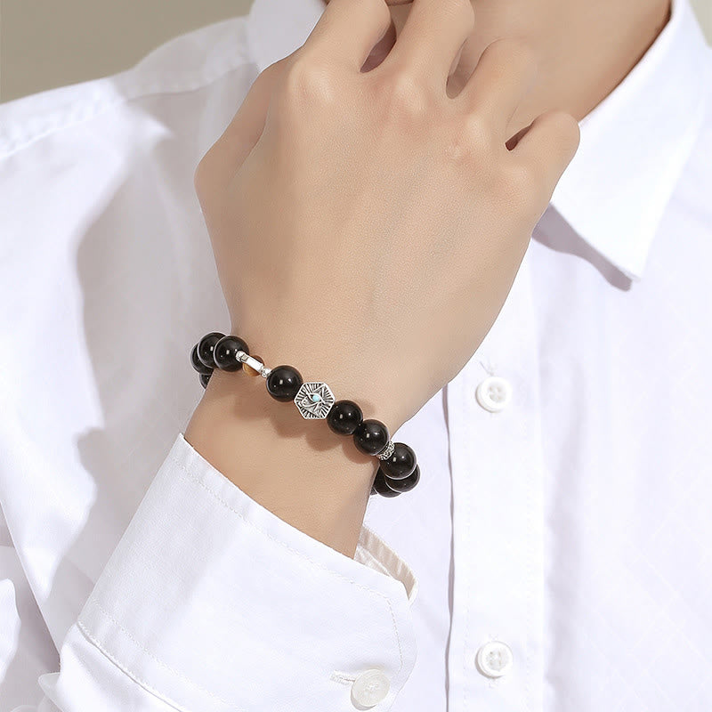925 Sterling Silver Black Obsidian Tiger Eye Eye of Providence Purification Bracelet - Image 4