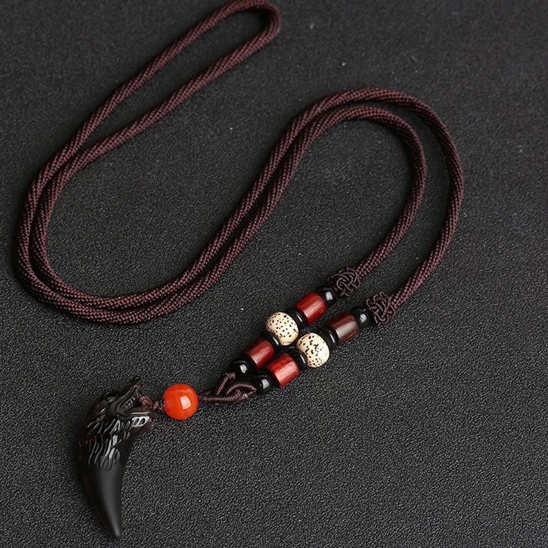 Natural Ice Obsidian Wolf Tooth Pattern Courage Necklace Pendant - Image 9