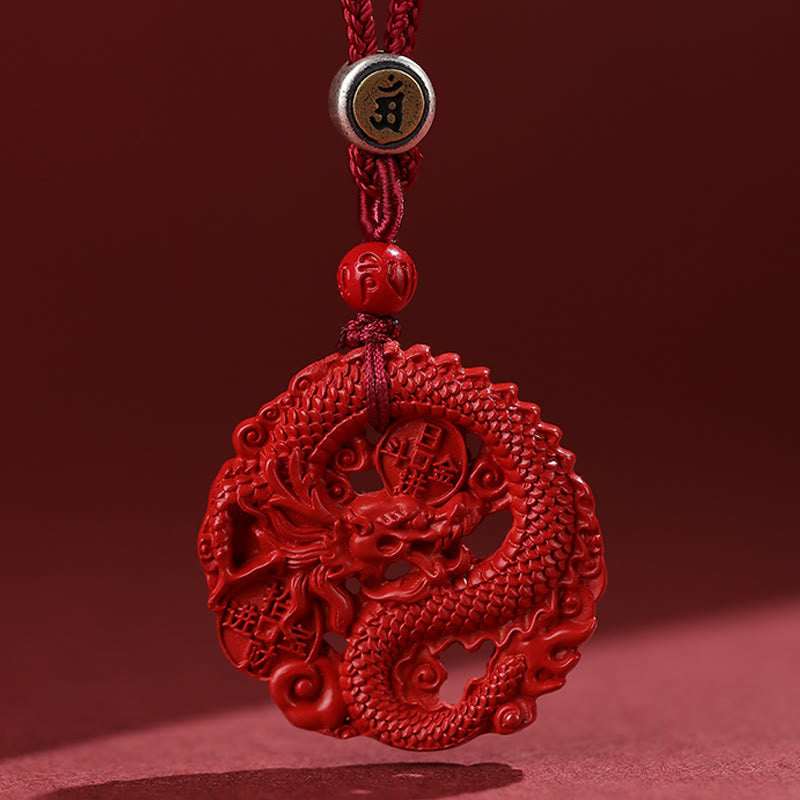 Year of the Dragon 925 Sterling Silver Natural Cinnabar Copper Coin Luck Necklace Pendant - Image 3