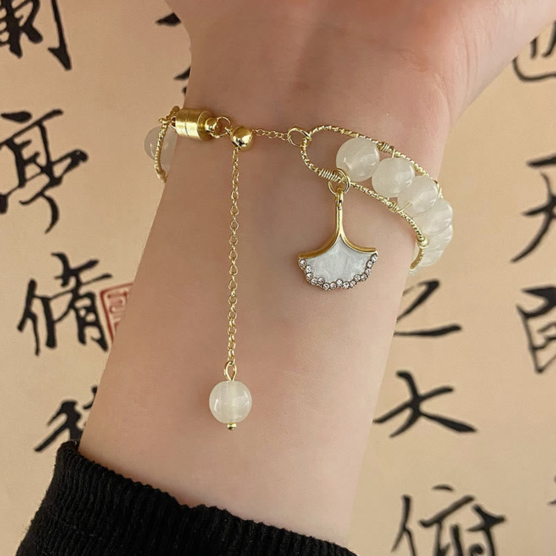 Ginkgo Leaf Jade Bead Luck Bracelet - Image 5