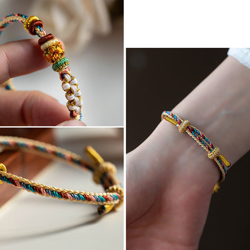 Handmade Dunhuang Color Peach Blossom Pattern Braid String Bracelet - Image 14