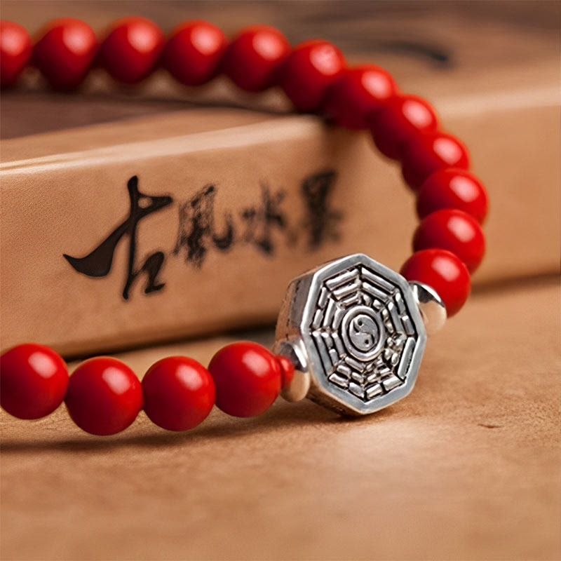 925 Sterling Silver Yin Yang Bagua Symbol Cinnabar String Concentration Bracelet - Image 19
