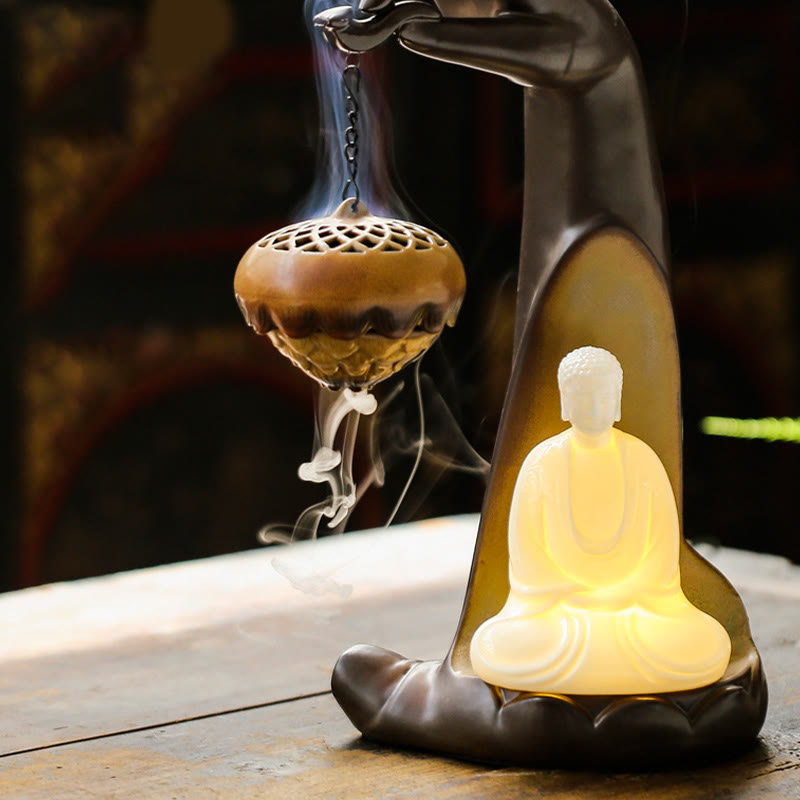Led Buddha Hand Backflow Smoke Fountain Healing Ceramic Stick Incense Burner Decoration - Image 6